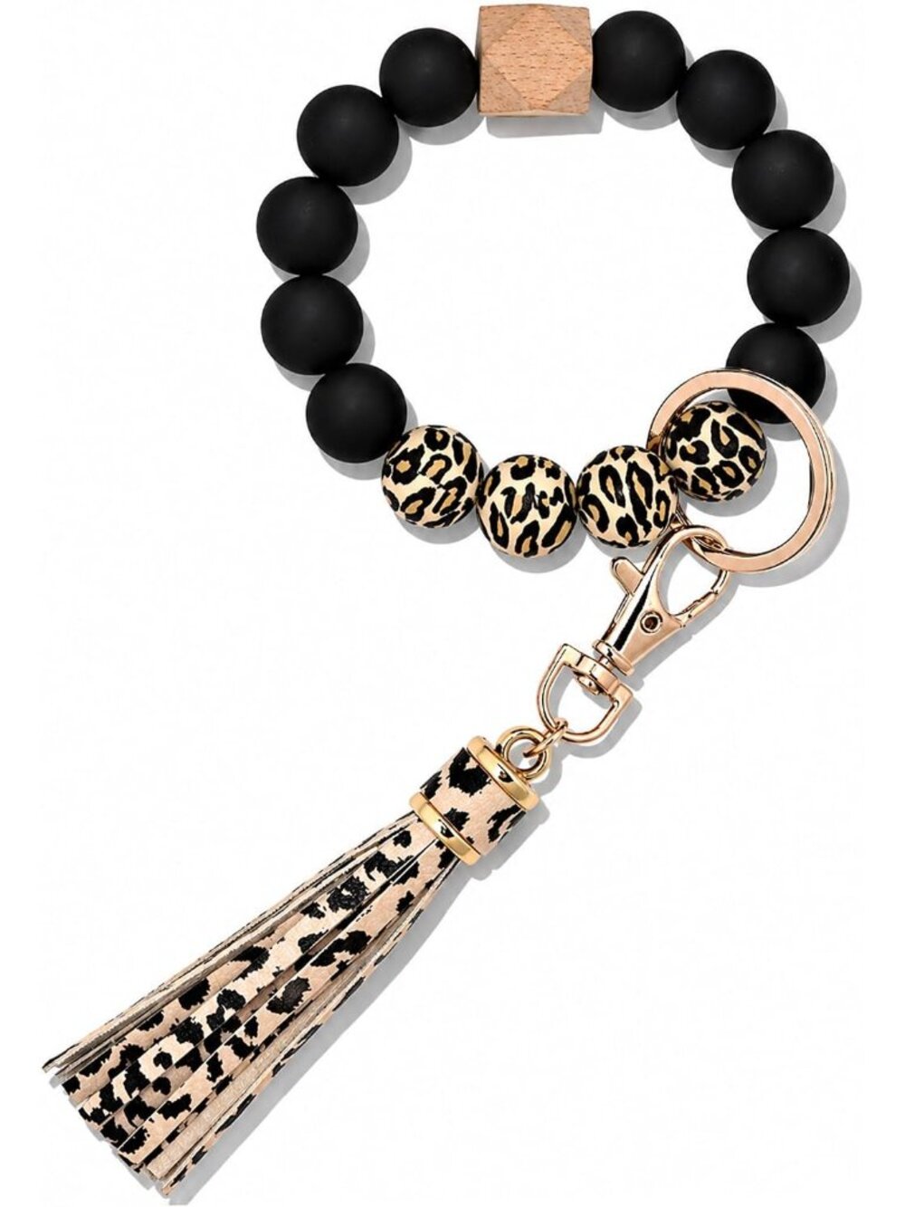 Silicone Beaded Bracelet Keychain Wristlet Key Ring Bangle Chains for Women with